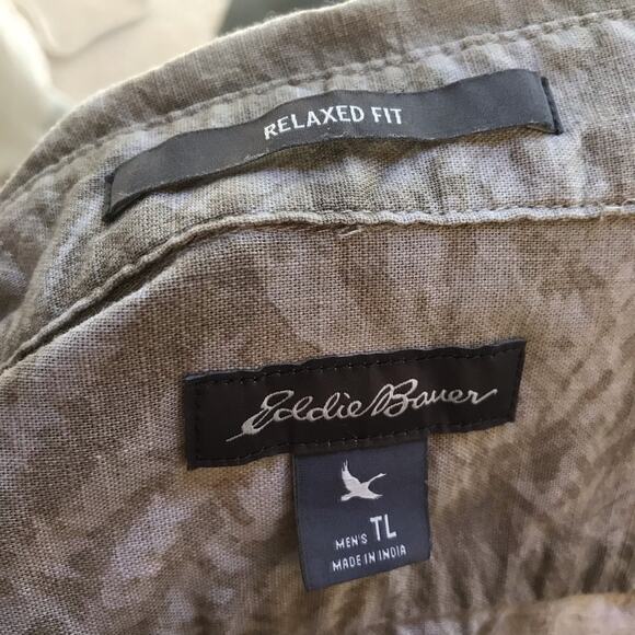 Eddie Bauer Leaf Print Button Down Cotton Short Sleeve Shirt Men's Size TL - Picture 6 of 7